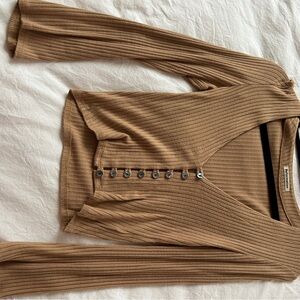 Zara Ribbed Button-Up Cardigan - Brown